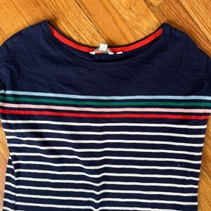 Boden Navy Striped Mini Dress with Red and Green Accent Stripes